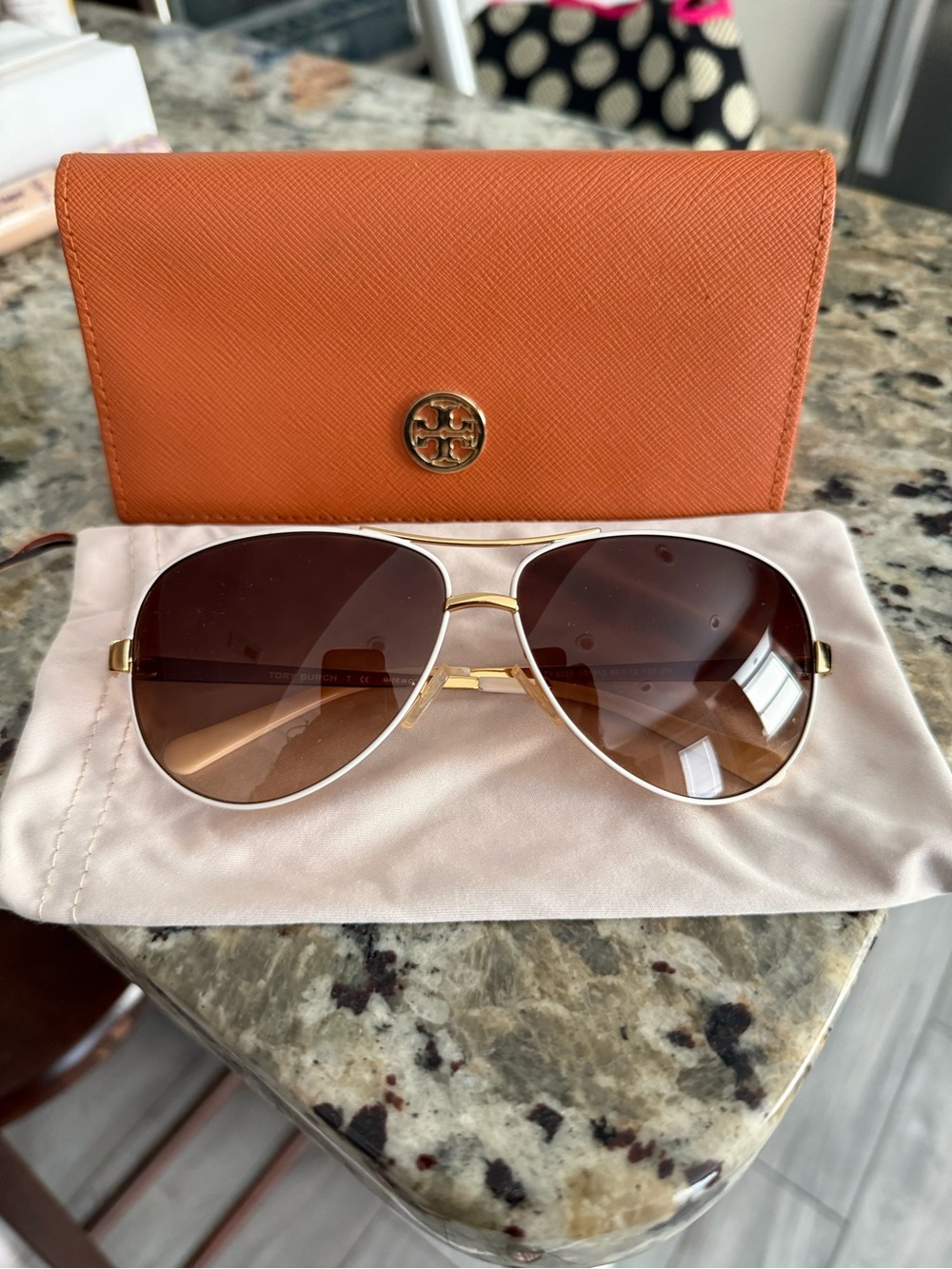 Tory Burch Women's Brown Gradient Aviator Sunglasses with Orange Case